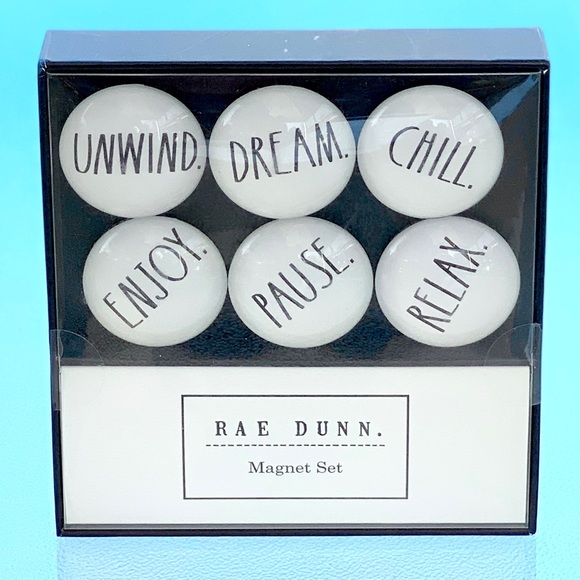 Rae Dunn Black and White Unwind 6 Glass-Dome Magnet Set - Picture 1 of 4